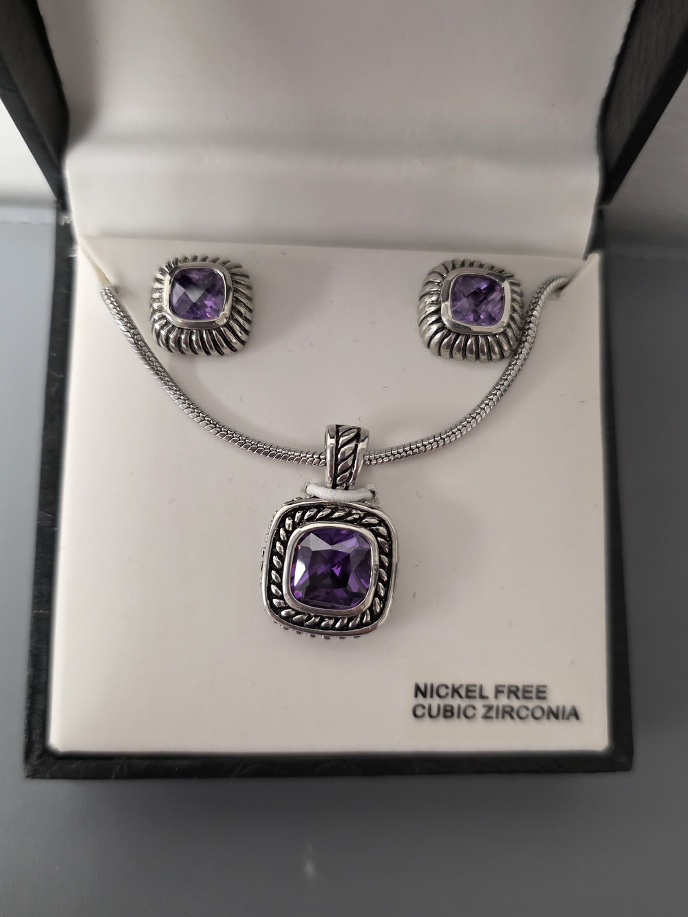 Kohl's Silver-Tone Purple Cubic Zirconia Necklace & Stud Set